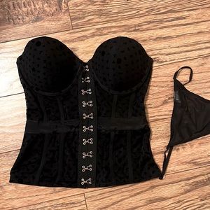 Unworn JEZEBEL Black Two Piece Corset Lingerie w/ G-string